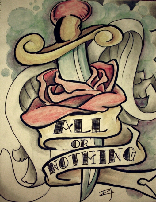 Based on traditional American tattoo themes. Pencil, Ink, and Watercolor on 